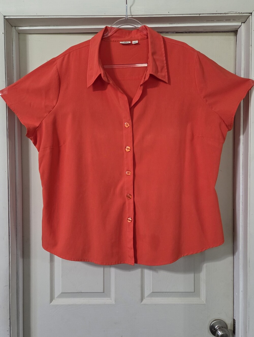 Cato Women's Short Sleeve Button Down Blouse - Vibrant Coral Red